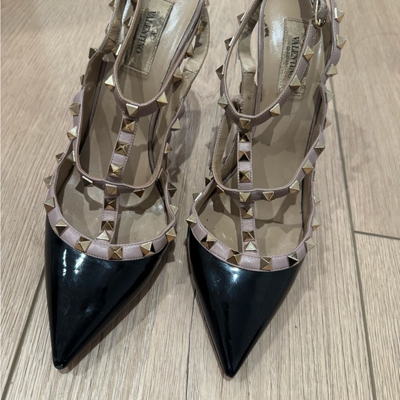 Valentino Black and Beige Studded Heels - Picture 1 of 3